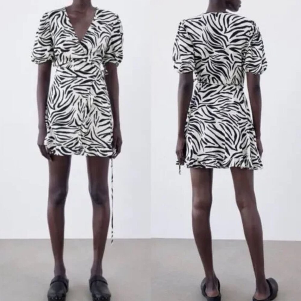 5/$15 Zara Black and White Zebra Ruffle Wrap Dress